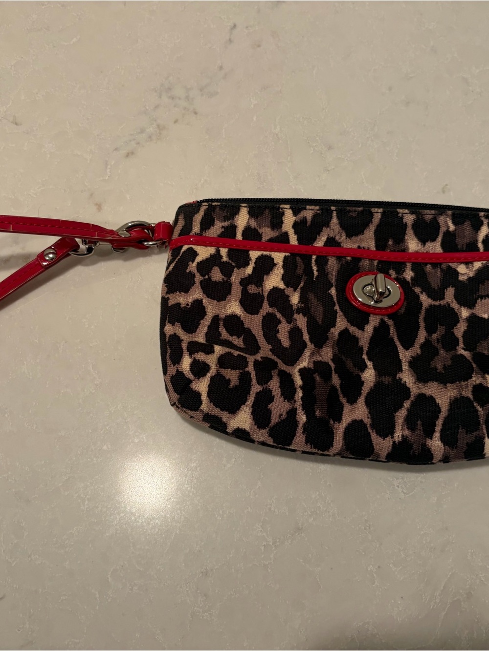 Coach Leopard Print Wristlet Clutch with Red Trim